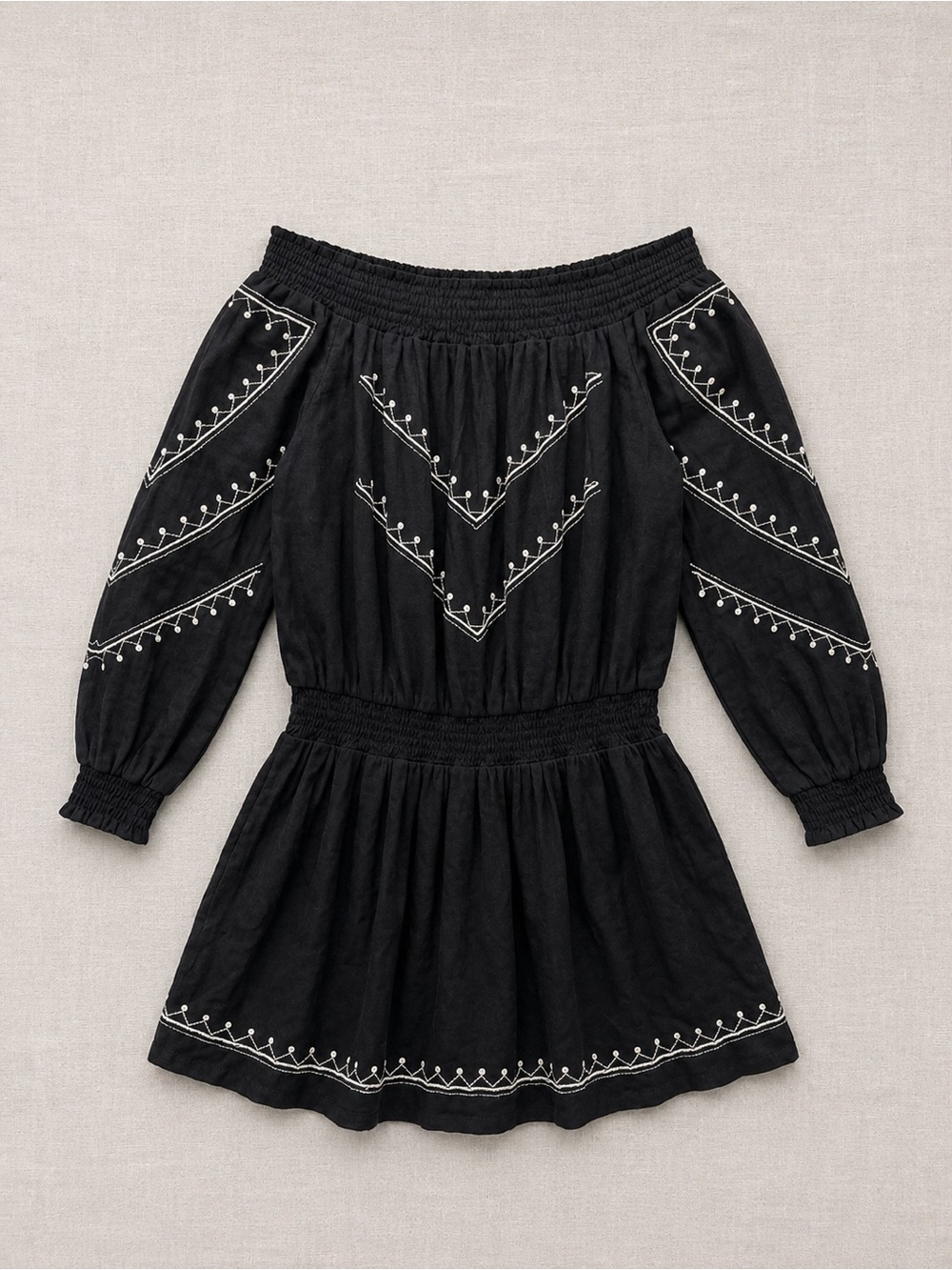 Dynamite Black Embroidered Off-Shoulder Boho Dress
